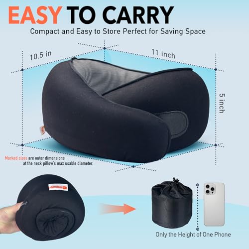 Image of Travel Pillow | High-Density Memory Foam Pillow with 360 Surround Support. Ergonomically Designed. Ideal for Airplane Travel and Home Use.