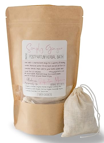 Simply Ginger PostPartum Bath Tea Bags, Organic Herbs ll 7 Tea Sachets ll Sitz Bath ll Post Partum ll Herbal Bath ll Gifts For New Moms ll Soothing Herbal Sitz Bath ll Baby Shower Gifts
