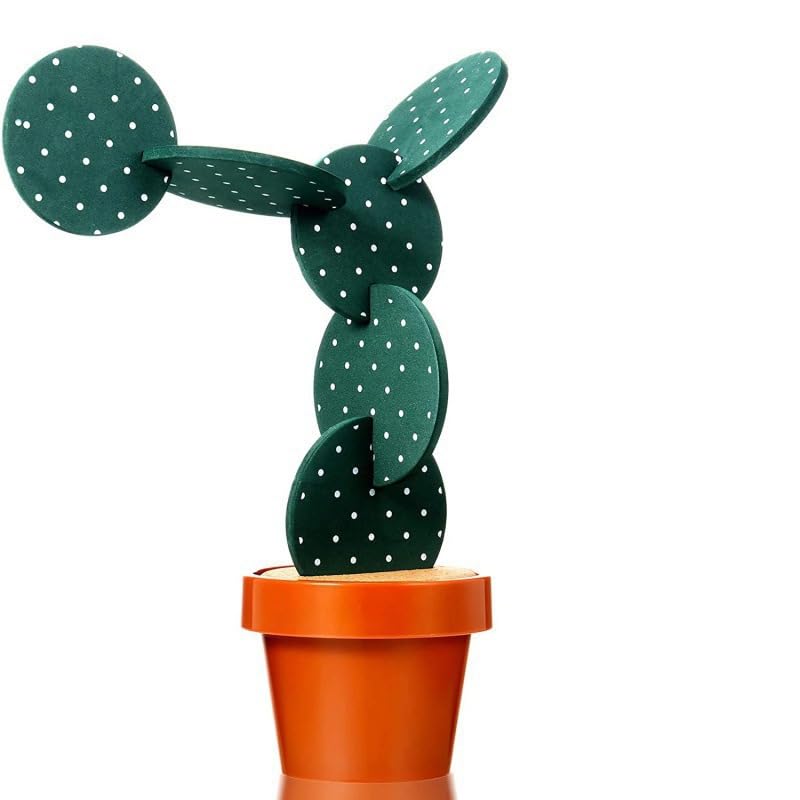 Brccee AC6-Piece Green with Point Coaster Cactus Set with Flower Pot Shaped Holder for Drinks,Coffee,Cup (Green White Point)