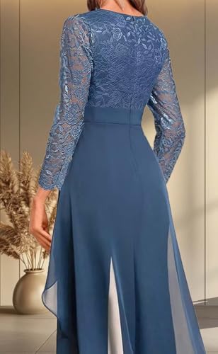 Mother of The Bride Pant Suits 2 Pieces Outfit Set Formal Dresses Chiffon Formal Jumpsuits Outfit with V Neck Lace Appliques4