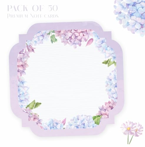 Image of Note Card Gift Tags in a beautiful Purple Hydrangea Floral Design. Pack of 50 Gift Cards for attaching to gifts and cake boxes