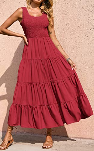 Image of PRETTYGARDEN Women's 2026 Casual Loose Plain Maxi Sundress Smocked Tank Dress Sleeveless Summer Beach Tiered Long Dresses