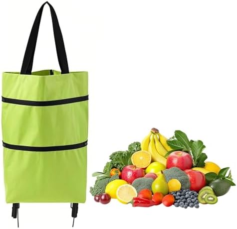 Small Shopping Cart with Wheels, Rolling Foldable Grocery Cart, Lightweight Waterproof Wheeled Rolling Tote Bag for Market, Kitchen, Camping, Gift for Granny, Elderly (Green) Small Shopping Cart with Wheels, Rolling Foldable Grocery Cart, Lightweight Waterproof Wheeled Rolling Tote Bag for Market, Kitchen, Camping, Gift for Granny, Elderly (Green)