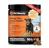 Senior Hemp Hip & Joint Supplement for Dogs - Dog Joint Supplement with Hemp Oil & Powder, Glucosamine, Collagen, MSM & Green Lipped Mussel - Mobility for Senior Dogs (Chicken 90)
