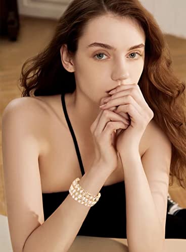 SFE Women's Wedding Party Jewelry Austrian Crystal 3 Layers Luxury Elastic Bangle Bracelet Stretch Bracelet Statement Jewelry for Brides Bridesmaids2