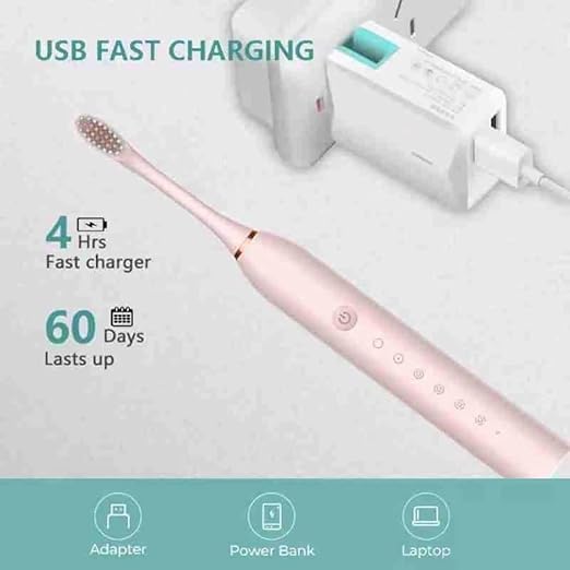 Image of X-3 Rechargeable Smart Sonic Electric Toothbrush for Men & Women | 40,000 Sonic Strokes /Min | 6 Brushing Modes | 4 Replacement Brush Heads | USB Fast Charging | Up to 45 Days Battery Backup | IPX7 Waterproof | Soft DuPont Bristles | Smart Timer Electric Tooth Brush