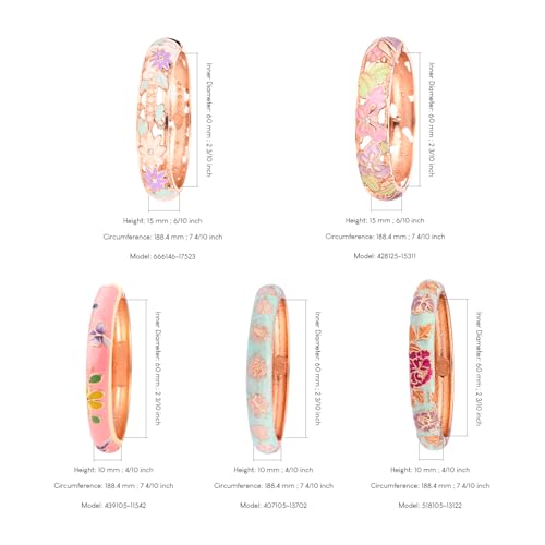 Image of UJOY Bangles 5 Pcs Enamel Jewelry Set Rose Flower Engraved Cloisonne Bracelets Pack in a Box 5PCS
