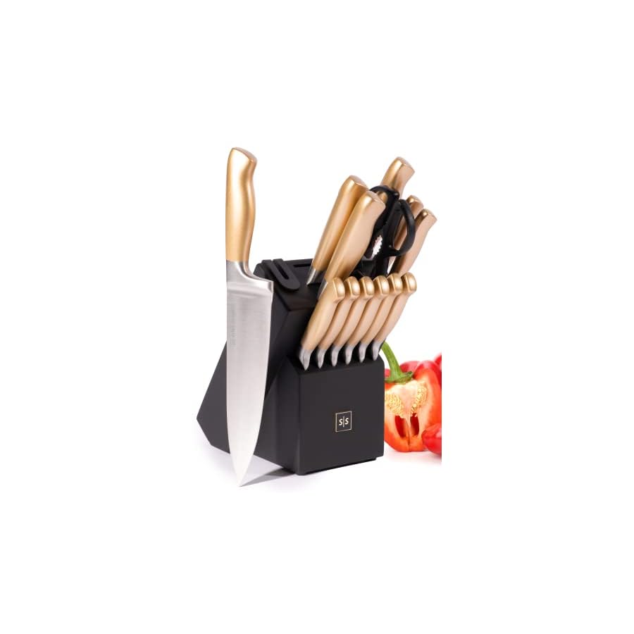 Black and Gold Knife Set With Block