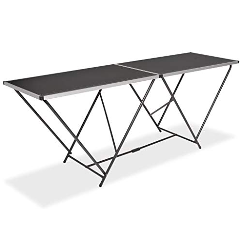 Festnight- Mesa para Empapelar Negro 200x60x78 cm Plegable de MDF y Aluminio