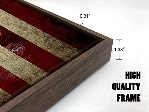 Image of Pyradecor Walnut Framed Canvas Wall Art Large Old Vintage American Flag Canvas Prints Abstract Pictures Paintings for Living Room Office Home Decorations