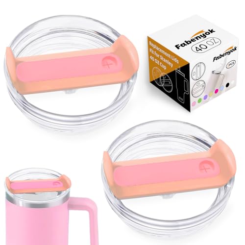 Fabenyok 40 OZ Tumbler Lid Replacement Fit for Stanley Cup, 2 Pack Clear Replacement Lids Fit for Stanley Travel Tumbler, Spill Proof Tumbler Covers for Stanley Cup Accessories (Clear - Peachy)