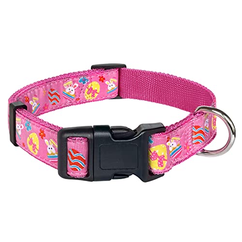 Malier Easter Dog Collar, Holiday Bunny Egg Dog Collar Nylon Durable Dog Collar for Small Medium Large Dogs Pet (Small, Easter Egg Pink 1)