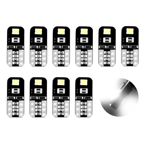 10PCS T10 W5W LED Bulb W5W 501 2825 168 Wedge Bulbs 2SMD Super Bright 6500K Xenon White Car Interior Dome Map Bulb 12V CANBUS Error Free License Plate Side Light Door Side Marker Courtesy Lights