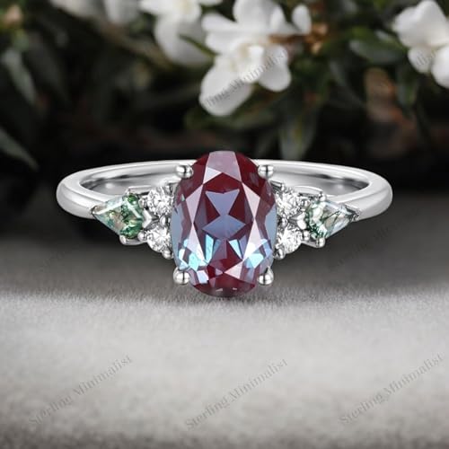 Oval Shaped Blue Sapphire Ring Natural Moss Agate Wedding Ring Birthday Gift for Women's Diamond Anniversary Ring Comfort Fit September Birthstone Jewelry S925 Silver2