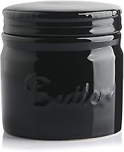 SWEEJAR Porcelain Butter Keeper Crock, Ceramic Butter Container for Soft Butter, French Butter Dish with Water Line(Black)
