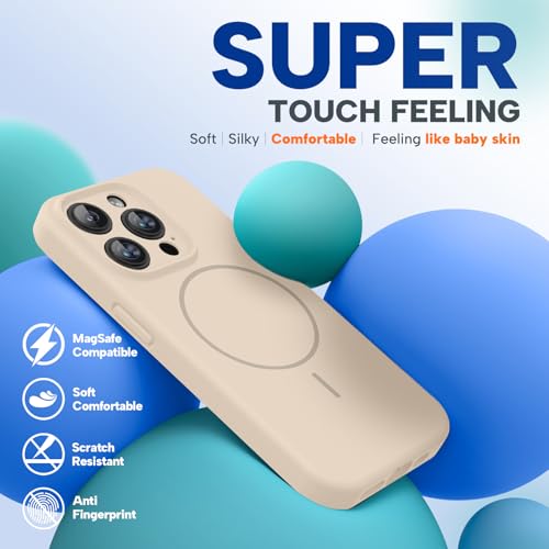 Image of Miracase Magnetic for iPhone 15 Pro Case, [Soft Anti-Scratch Microfiber Lining], Compatible with MagSafe, Liquid Silicone Shockproof Drop Protection Phone Case for 15 Pro, Sand