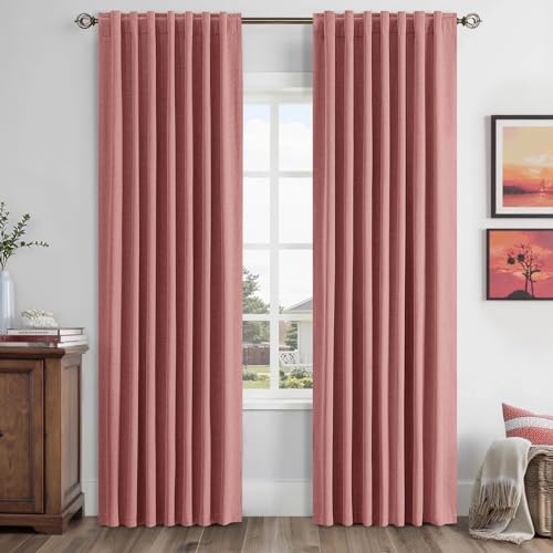 MIULEE 100% Blackout Linen Curtains for Bedroom, Dusty Rose Solid