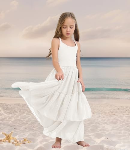 Boho Flower Girls Dress Tulle Backless Ruffle Girls Dress for Beach Wedding Tiered Flowy Party Maxi Gown2
