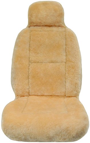 Image of Eurow Australian Merino Sheepskin Car Seat Cover, Plush Universal Fit for Most Vehicles, Summer Cool & Winter Warm, Side Airbag Safe, Easy Installation, 56 x 23 Inches, Single Seat, Beige