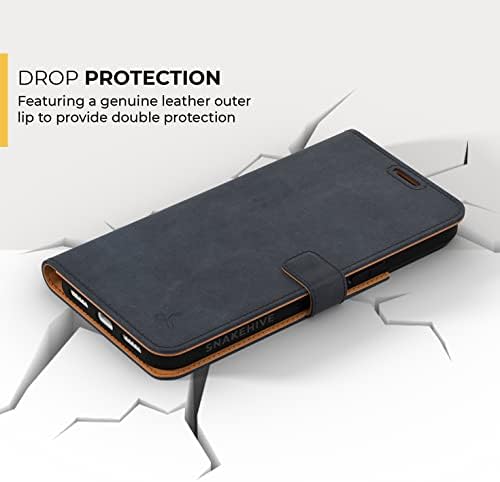 Snakehive iPhone 14 Pro Max Leather Case | Genuine Leather Wallet Phone Case with Card Holder | Flip Folio Case/Cover with Stand | Compatible with iPhone 14 Pro Max | (Navy)