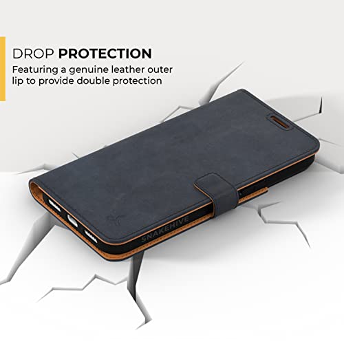 Snakehive Iphone 14 Pro Max Leather Case | Genuine Leather Wallet Phone Case With Card Holder | Flip Folio Case/Cover With Stand | Compatible With Iphone 14 Pro Max | (Navy) #TOP3