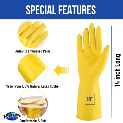 F8WARES Thick And Heavy Duty Latex Rubber Gardening Gloves - Garden Gloves - Long Hand Gloves For Gardening Work Holding Gardening Tools Pack 1 Pair Yellow (Large, 14Inch Length), Pack of 1