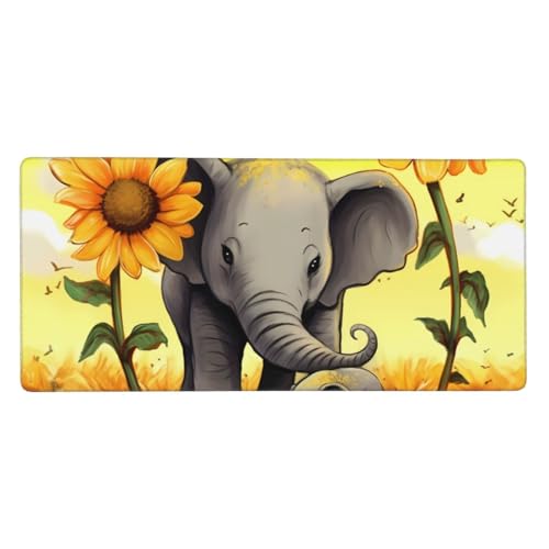 Tapis de souris de jeu étendu XXL anti-glisse 90x40 cm éléphant tournesols