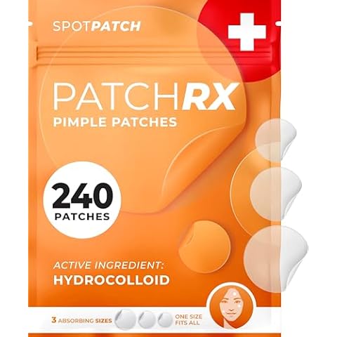 PatchRx Pimple Patches for Face (240 Patches), Hydrocolloid Acne Patches, Pimple Patch Pimple Stickers, Hydrocolloid Patch Acne Dots Acne Pimple Patches For Face, Zit Patches, Acne Spot Treatment Cover