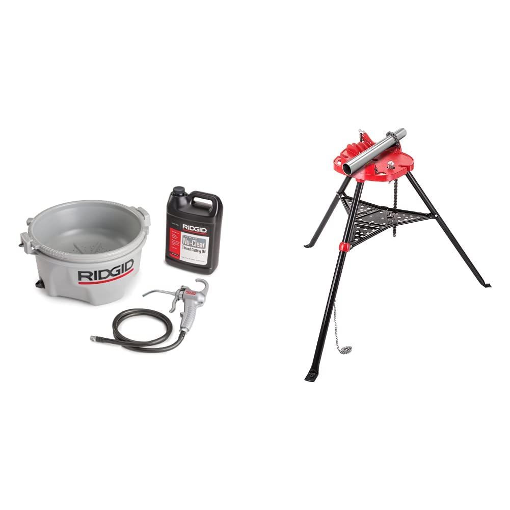 RIDGID 10883 Model 418 Oiler with Premium Thread Cutting Oil + Mophorn 460-6 Tripod Pipe Chain Vise