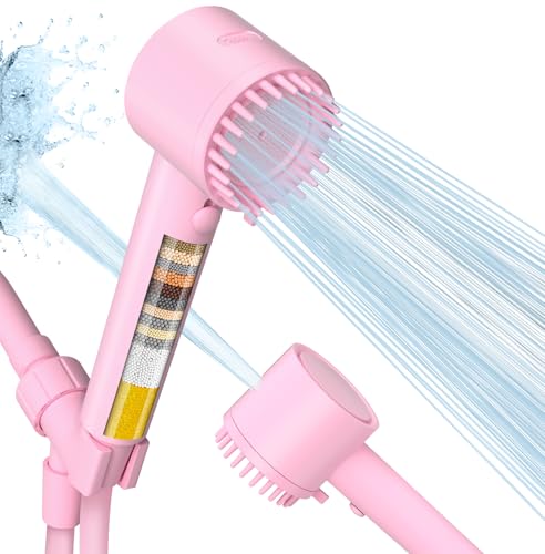Cobbe Filtered Shower Head with Handheld, High Pressure 5-mode Showerhead with Filters, Built-in Power Wash for Hard Water - Remove Chlorine - Reduces Dry Itchy Skin, Pink