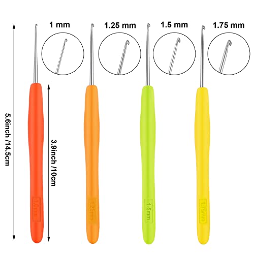 WILLBOND 4 Pieces Hair Highlighting Needles Small Crochet Hooks Precision Metal Needles Crochet Knitting Hooks with Soft Handles, 1 Mm, 1.25 Mm, 1.5 Mm, 1.75 Mm, 4 Colors by WILLBOND - Image 2