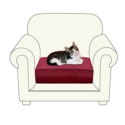 Jaotto Housse Coussin Canapé Extensible 1 Place Housse de Canapé Séparée Universel Jacquard Housse de Siège Canapé d'angle Multiple Protection pour Canapé d'angle Cheslong(1 Agrandi,Vin Rouge) Cover