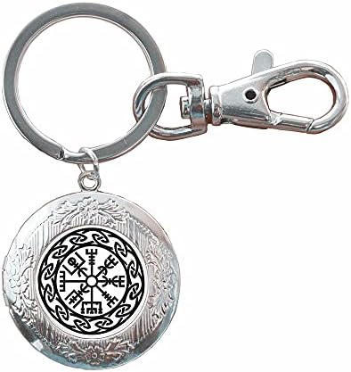 Portachiavi a forma di bussola con simbolo di rune amuleto collier portachiavi in vetro Cabochon uomo donna runa gioielli minimalista, portachiavi con medaglione delicato, N237