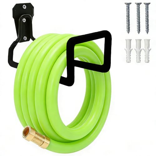 Garden Hose Holder Metal Wall Mount Hose Reels for Outside Hose Reel Hooks Heavy Duty Hose Hanger Sturdy Water Hose Holders for Outside Water Hose Extension Cords Yard Lawn Garage Organization, Black