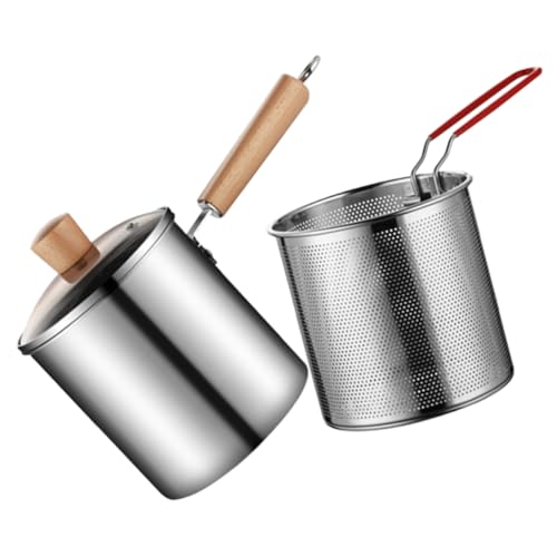 Ciieeo Stainless Steel Fryer Pan with Deep Fry Basket Fryer Basket Handle and Lid 304 Steel Household Frying Pot