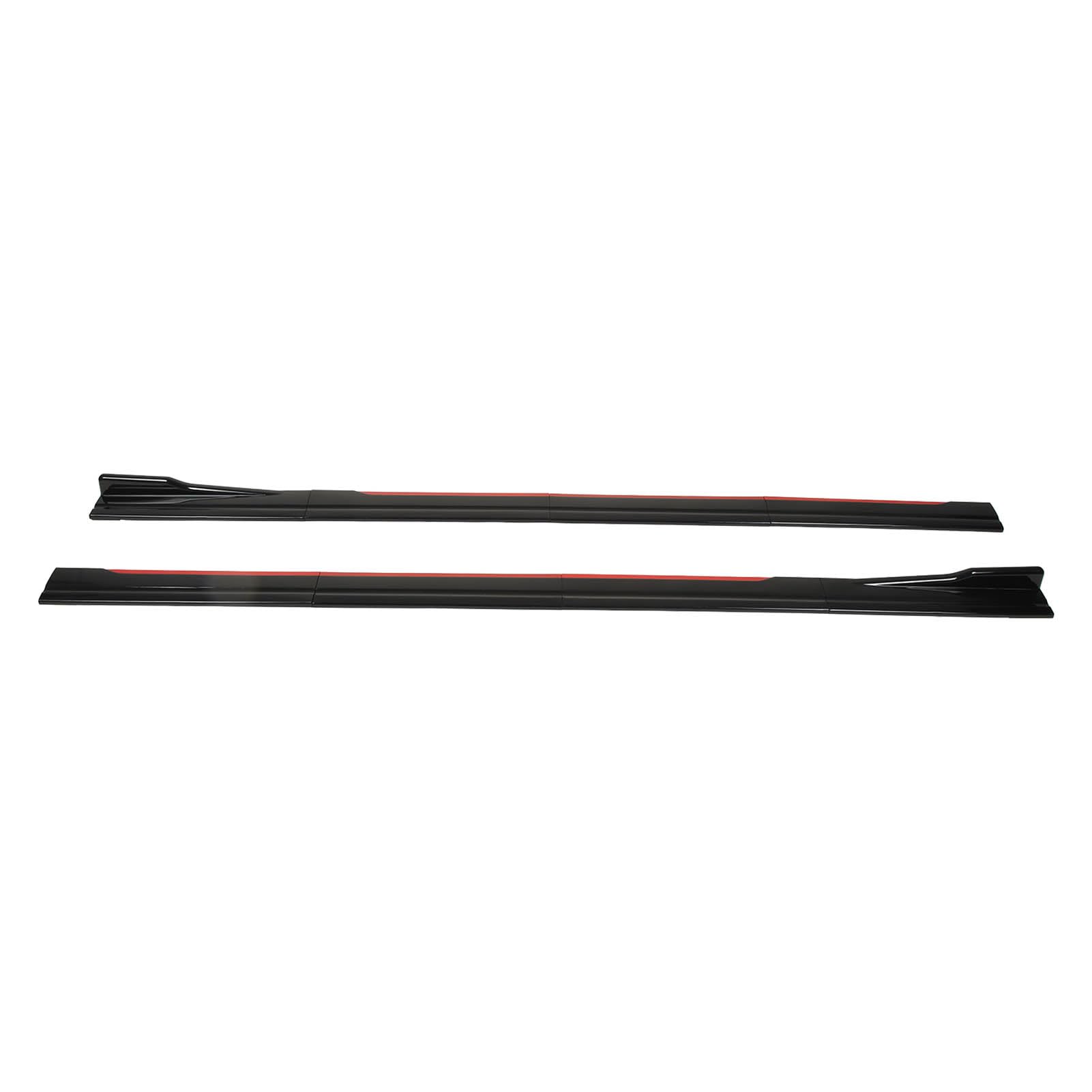 Aramox Spód Boczny Samochodu ABS Jasnoczarny Przedłużenie Progu Bocznego 8 szt. 220 X 11 Cm z Czerwonym Wykończeniem Uniwersalna Stylizacja Nadwozia do Nadwozia Sedan Coupe Hatchback