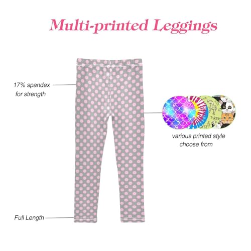 CaTaKu Girls Leggings Pink Polka Dot Gray Leggings for Girls Kids Athletic Workout Yoga Pants Size 4-10T4