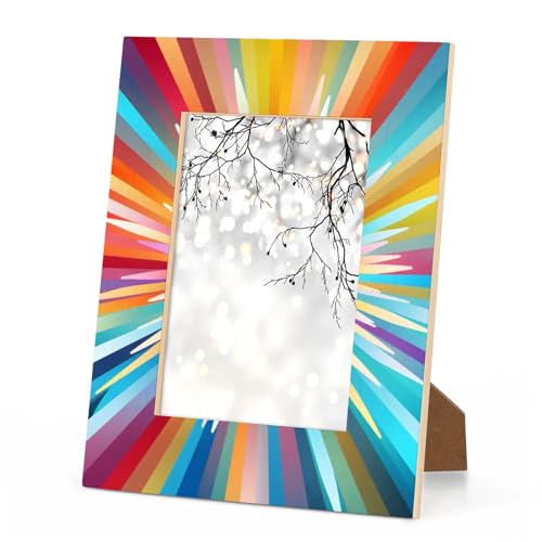 Foerrkelg Bilderrahmen mit Regenbogenstreifenmuster, aufblasbarer Regenbogen-Bilderrahmen, 10 x 15 cm, horizontaler und vertikaler Rahmen, 10 x 15 cm, Holz-Bilderrahmen für Desktop- oder
