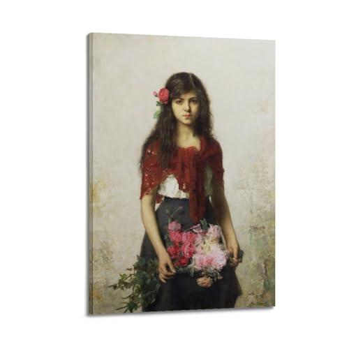 Alexei Alexevich Harlamoff - Póster artístico para el trabajo, niña joven con flores, lienzo para pared, decoración moderna, 30 x 45 cm