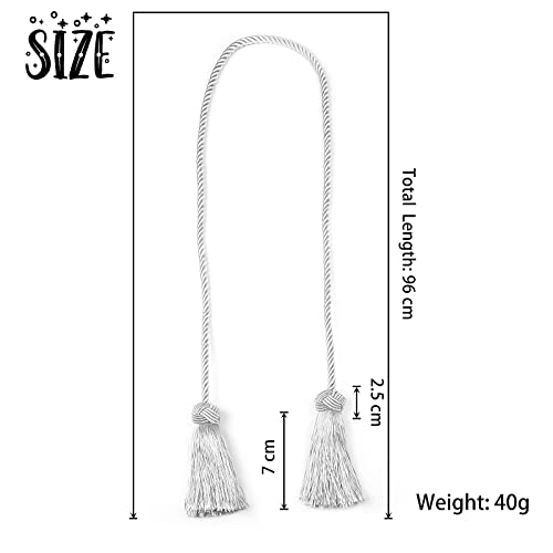 BEL AVENIR 2 Pack Curtain Handmade Tiebacks Decorative Curtain Holdbacks with Tassel (Silver, 2 Pack)