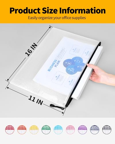 Image of SUNEE Plastic Mesh Zipper Pouch 11x16 in (9 Colors, 18 Packs),Extra Large Water-Resistant Zip Bag for School Office Supplies, Puzzles & Games Organizing Storage