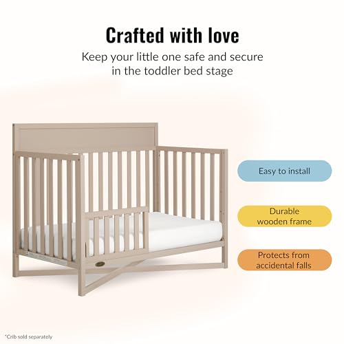 Image of Dream On Me Toddler Guard Rail for Convertible Crib, Solid Wood Bed Rail for Toddler Bed Conversion, Almond Butter