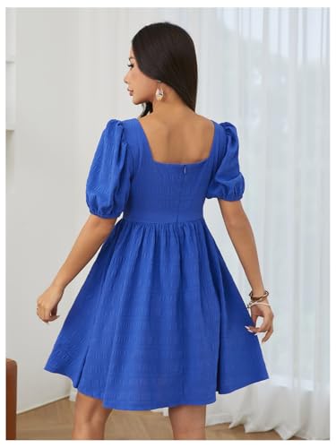 SOLY HUX Women's Summer Square Neck Puff Sleeve Dress Casual Vacation Swing A Line Short Dress2