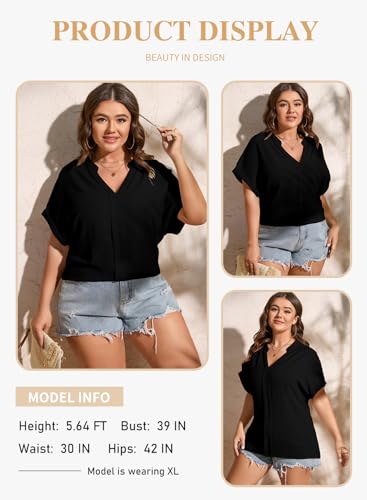 Eytino Womens Plus Size Summer Tops V Neck Short Sleeve Dressy Casual Blouse Work Shirts (1X-5X)3