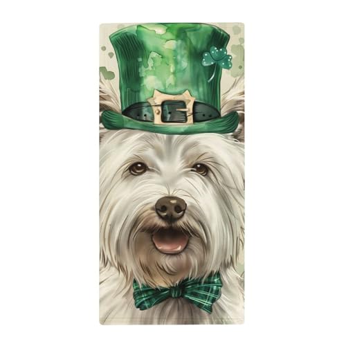 MoBlinko St Patricks Day Dog Bathroom Hand Towels Lucky West Highland Terrier Dog Absorbent Yoga Gym Face Towels Soft Fingertip Towel for Kitchen Hotel Home Decor 14 X 28 in