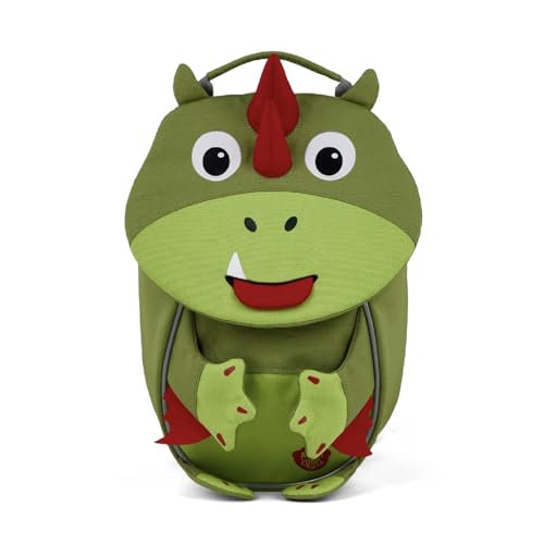 Affenzahn Kleiner Freund Kindergarten-Rucksack für 1-3 Jährige Ergonomisch Reflektierend Ziehzunge mit Namensschild Drache - Grün