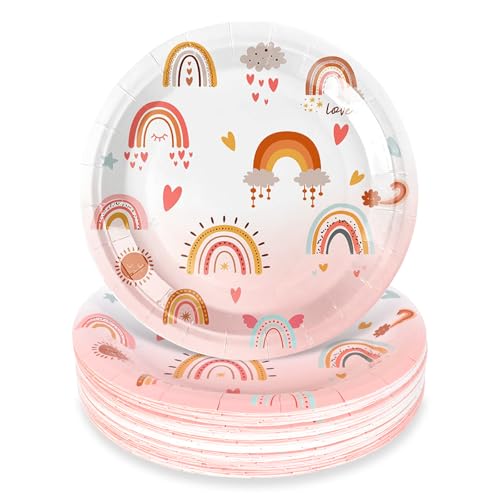 Homirty 50 Pack Party Paper Plates, 7 Inch Party Supplies Plates, Rainbow Party Plates, Paper Dishes Party, Party Dinnerware