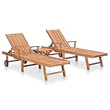 homiuse Tumbonas 2 uds con Mesa Madera Maciza de Teca Tumbona Reclinable Tumbonas Piscina Sillones para El SalóN Tumbona Jardin Sillon Relax Sillas Jardin Exterior SillóN Reclinable 195x59,5x82,5 cm