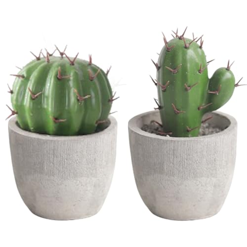 Toyvian 2 Piezas de Cactus Artificiales Mini para Decoración de Escritorio, Plantas en Maceta Falsas Simulación Realista, Bonsáis Decorativos para Hogar y Oficina