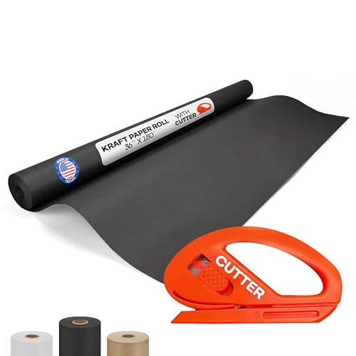 Image of Black Kraft Paper Roll 36 inch x 2160 inch (180 feet) with Cutter - USA-Made